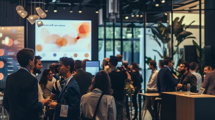 Professionals networking during a Houston analytics and operations research community event